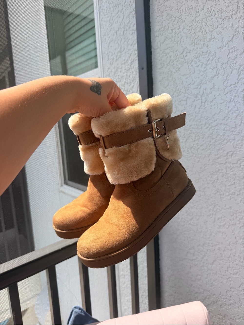 Guess Tan Suede-Look Women’s Winter Boots with Shearling Cuff